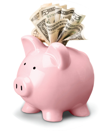 Rice Belt Referrals - image of a piggy bank with paper money neatly stuffed into the pigs back